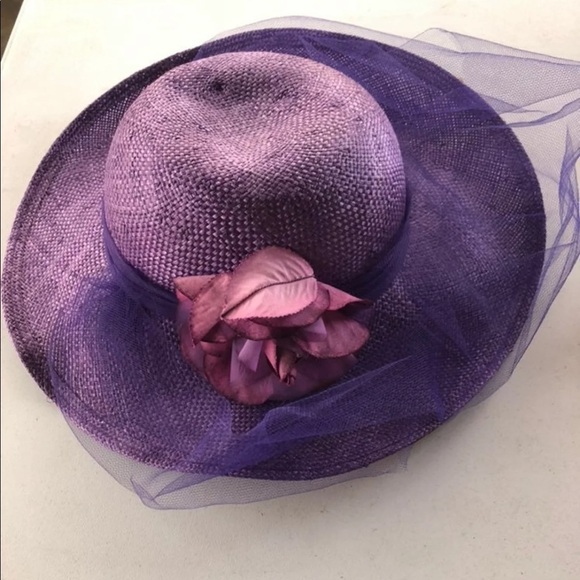 Vintage Wide Brim Purple Straw Derby Hat l main image 6